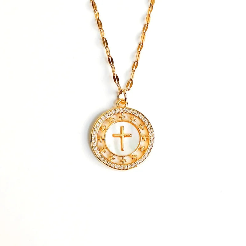 Gorgeous Necklace for Women with Copper Micro-inlaid Zircon, Seashell, Sunburst and Tree of Life Details