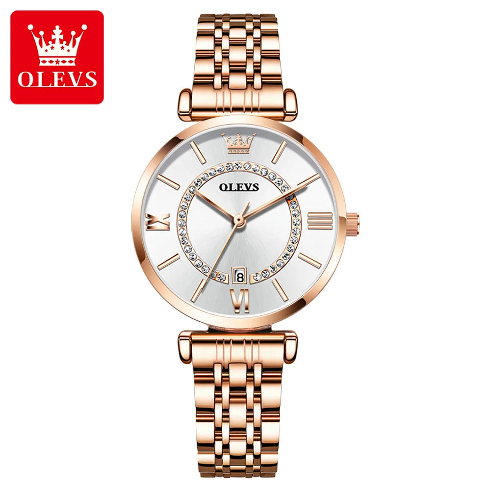 OLEVS 6892 Women's Watches Elegant Fashion Original Wristwatch Waterproof Stainless Steel Mesh Belt Luminous Inlaid Zircon