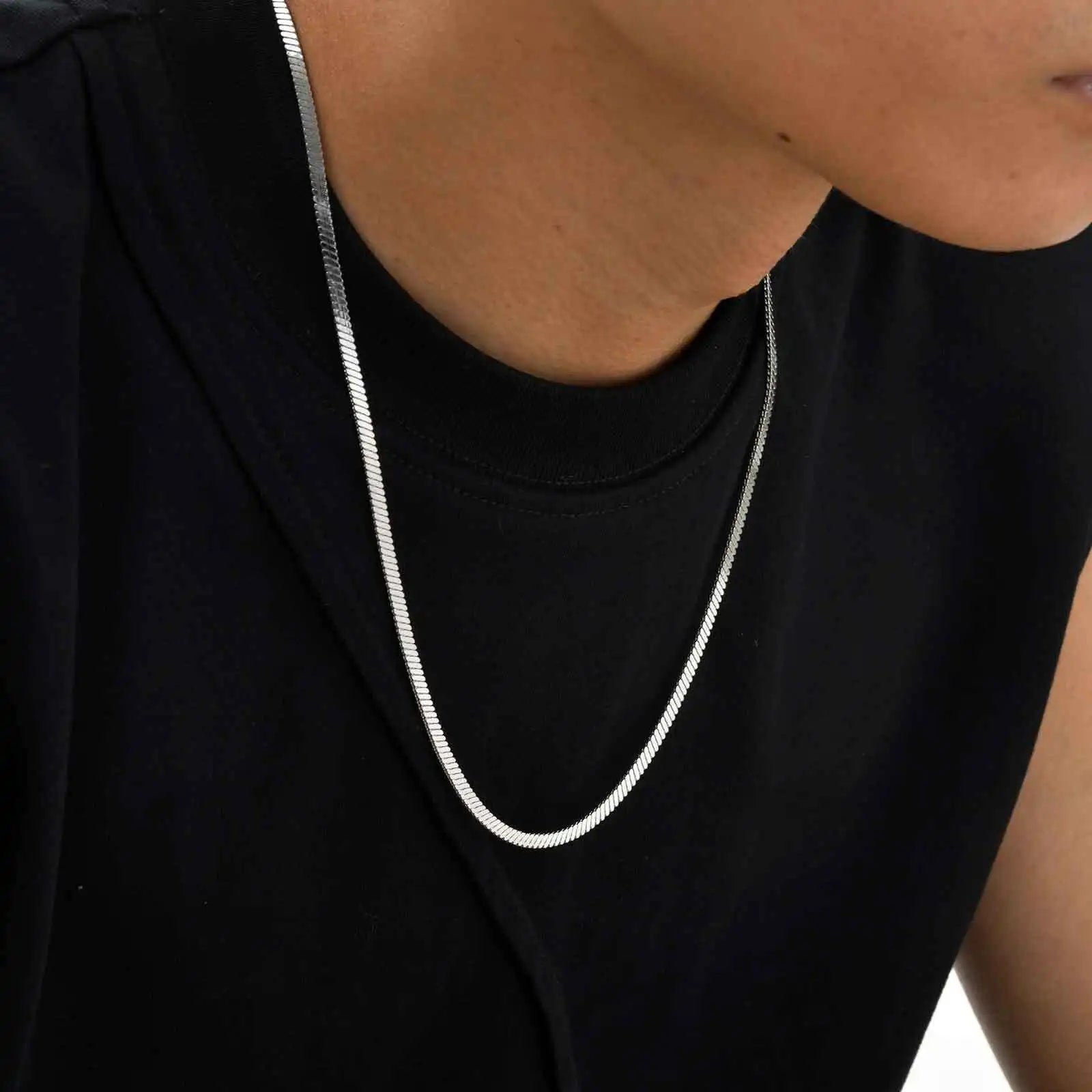 3MM Flat Snake Chain Necklace for Men Boys,Thin Stainless Steel Blade Chain Collar,Hiphop Casual Jewelry Gift