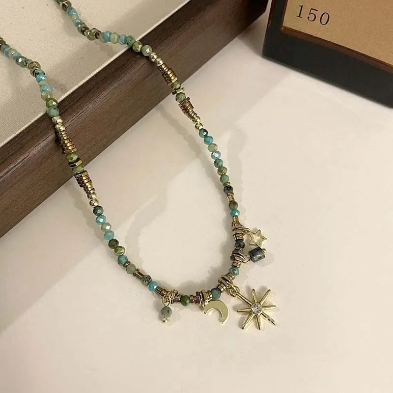 Natural Stone Freshwater Pearl Necklaces For Women Fashion Sexy Green Water Droplet Pendant Collarbone Chain Jewelry Gifts