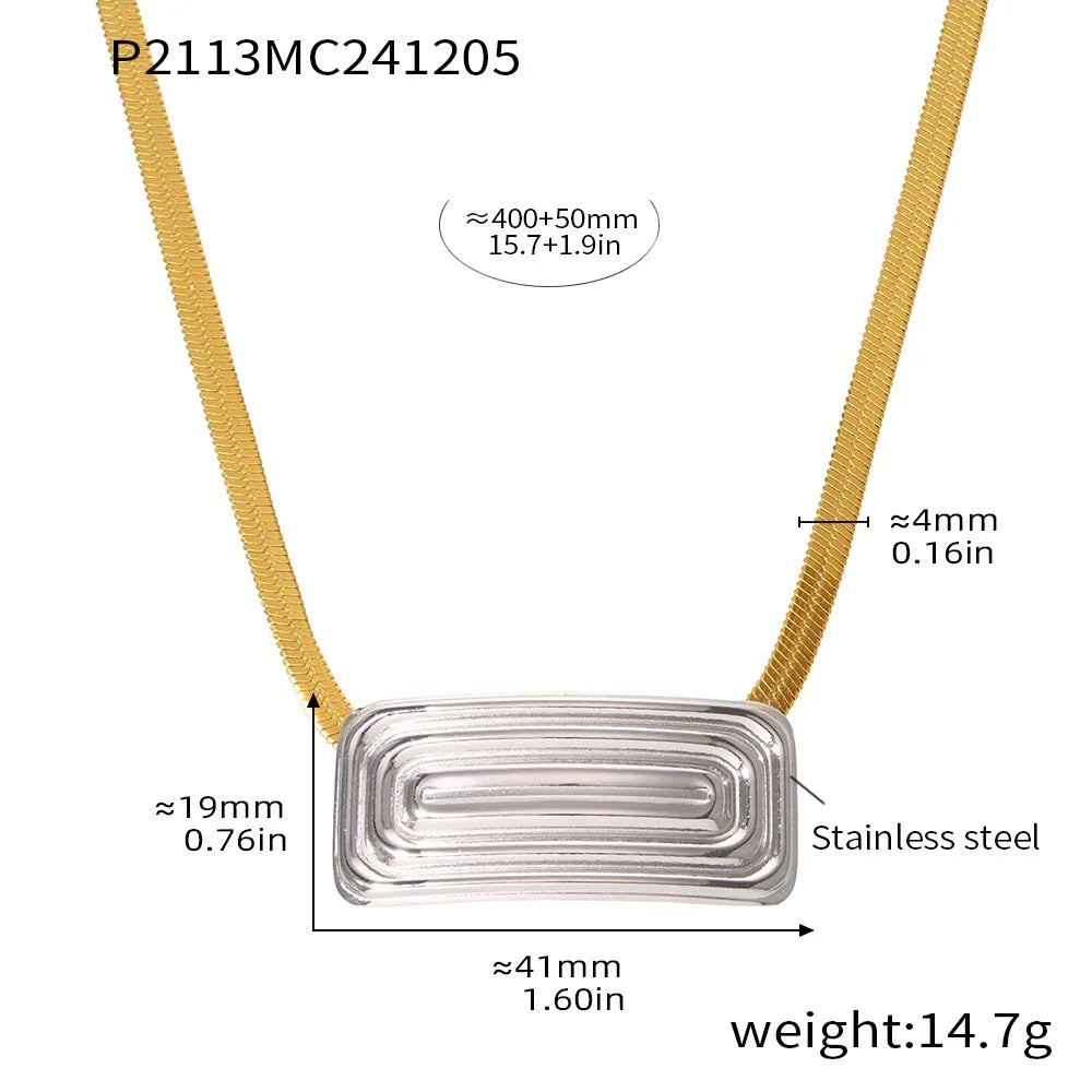 Chic Shiny Necklace For Women Gold Plated Square Pendant Luxury Waterproof Elegant Snake Chain Jewelry Gift