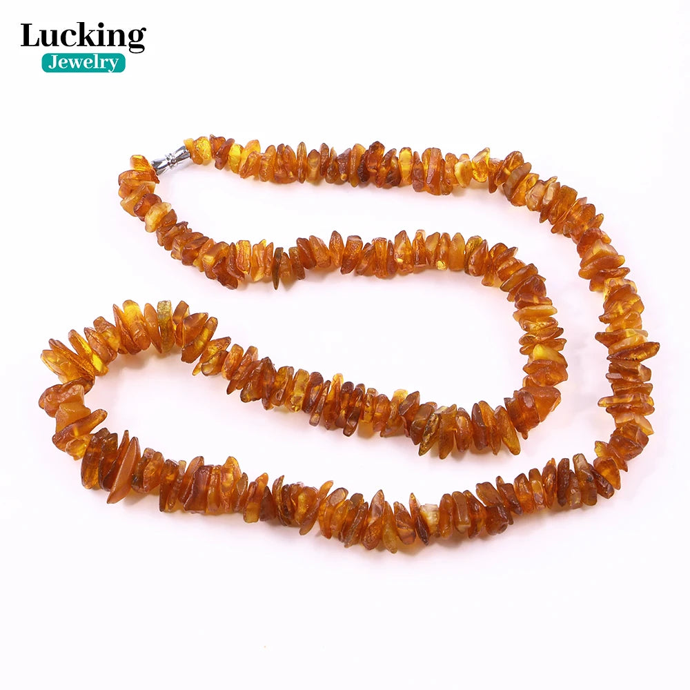 Genuine Baltic Amber Necklace 50-55cm- Irregular Chips Beads for Jewelry Making, Collectors, Spiritual Gifts