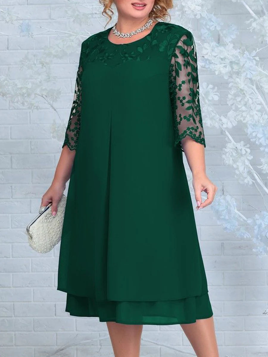 Plus Size Summer Dress Woman 2025 New Fashion Embroidery Patchwork Elegant Wedding Party Curvy Dresses