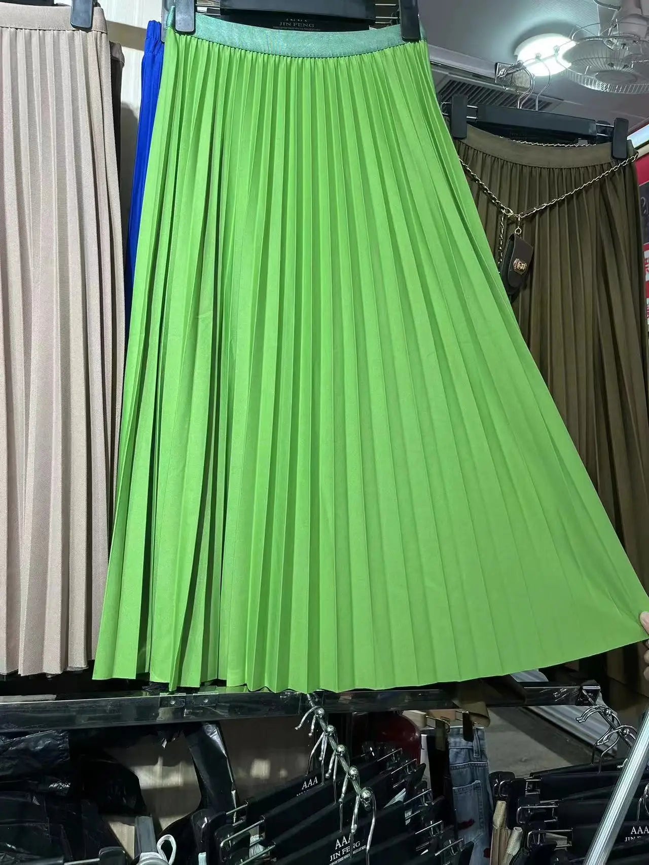 2024 Women Elegant Pleated Skirt High Waist Women Mid-long Skirt Female Ladies High Quality Women Midi Skirt Black Saia