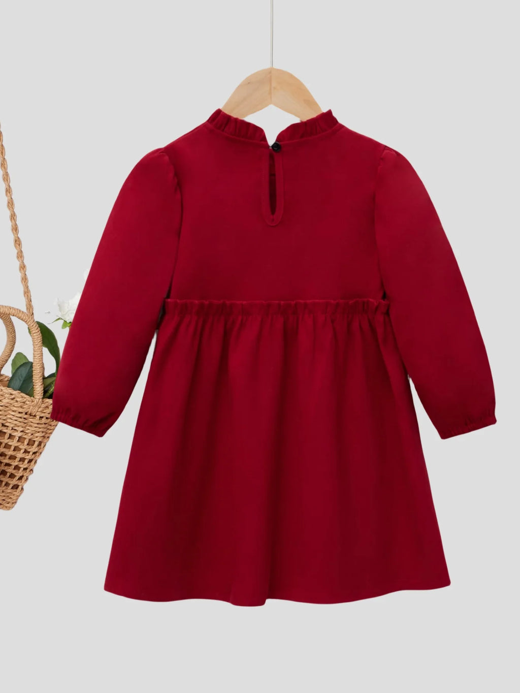 Winter children girls new Chinese dress lotus lace collar fold waist oblique bow buttons red warm elegant festive dress