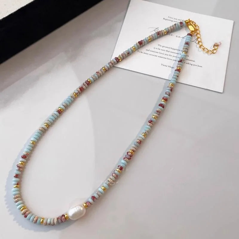 Natural Stone Freshwater Pearl Necklaces For Women Fashion Sexy Green Water Droplet Pendant Collarbone Chain Jewelry Gifts