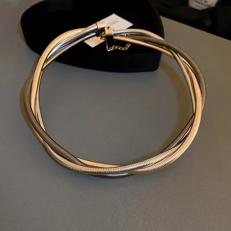 European American Multi-layer Winding Versatile Necklace for Women Fashion Personality Geometric Neck Chain Jewelry Accessories