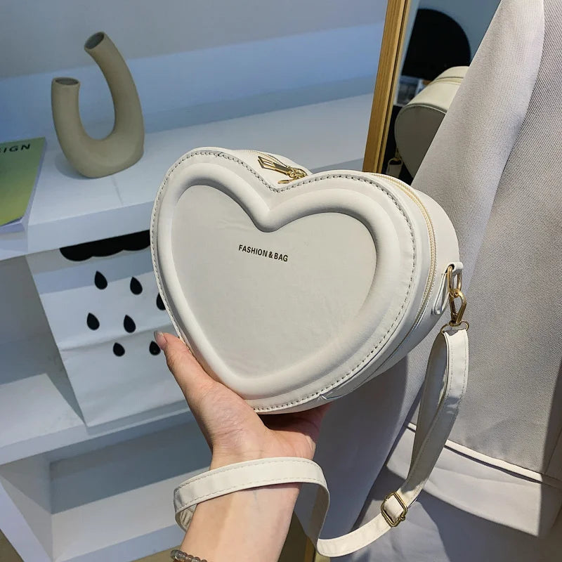 Hot Sale Solid Color Pu Leather Shoulder Bags Heart Shape Crossbody Bags For Women Fashion Small Handbags and Purse