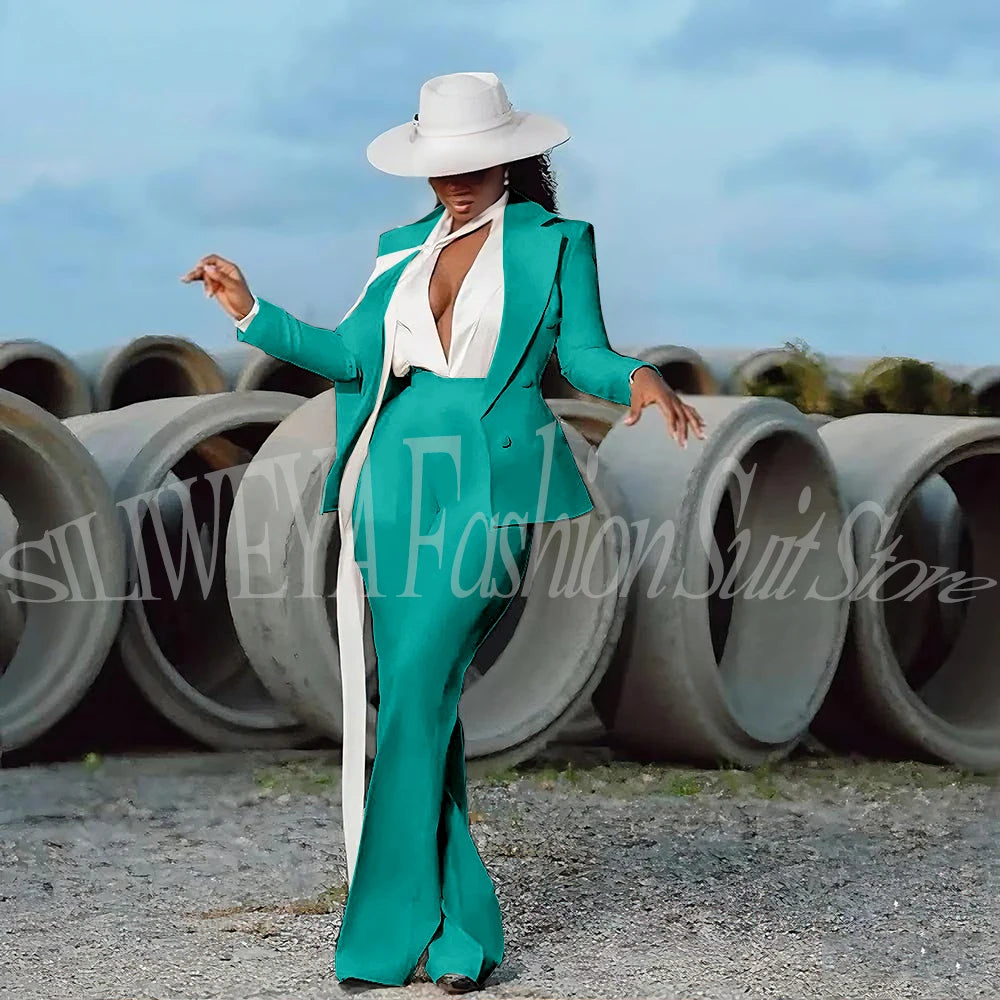 Fashion Pure White Female Suit 2 Pieces Jacket Pants Women Ladies Evening Party Tuxedos Formal Work Wear For Wedding