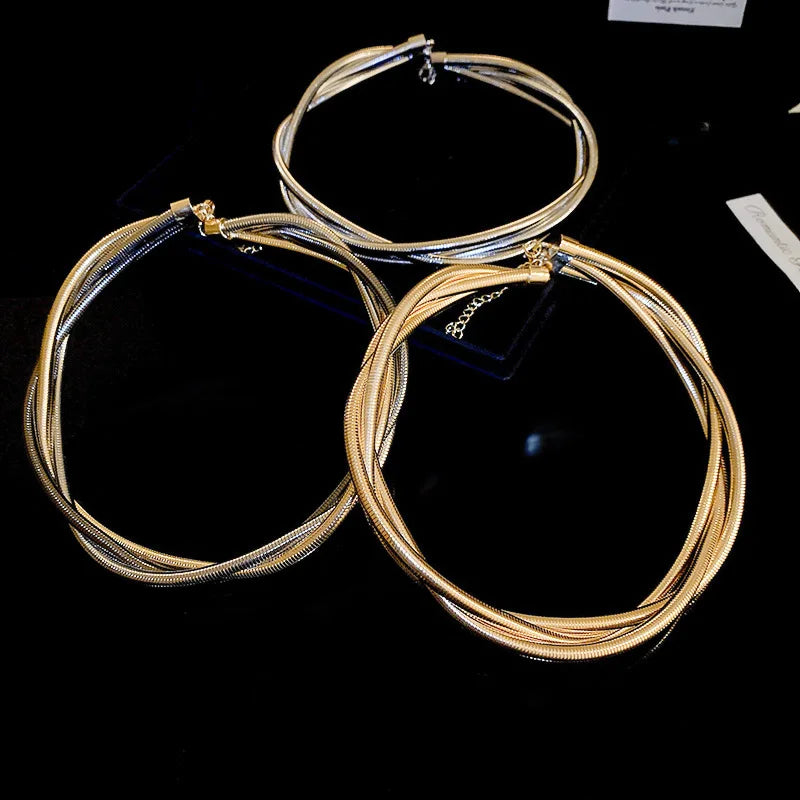 European American Multi-layer Winding Versatile Necklace for Women Fashion Personality Geometric Neck Chain Jewelry Accessories