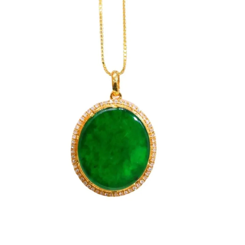 High quality Luxury unique design fashion natural chalcedony green circular necklace classic pendant clavicle chain jewelry