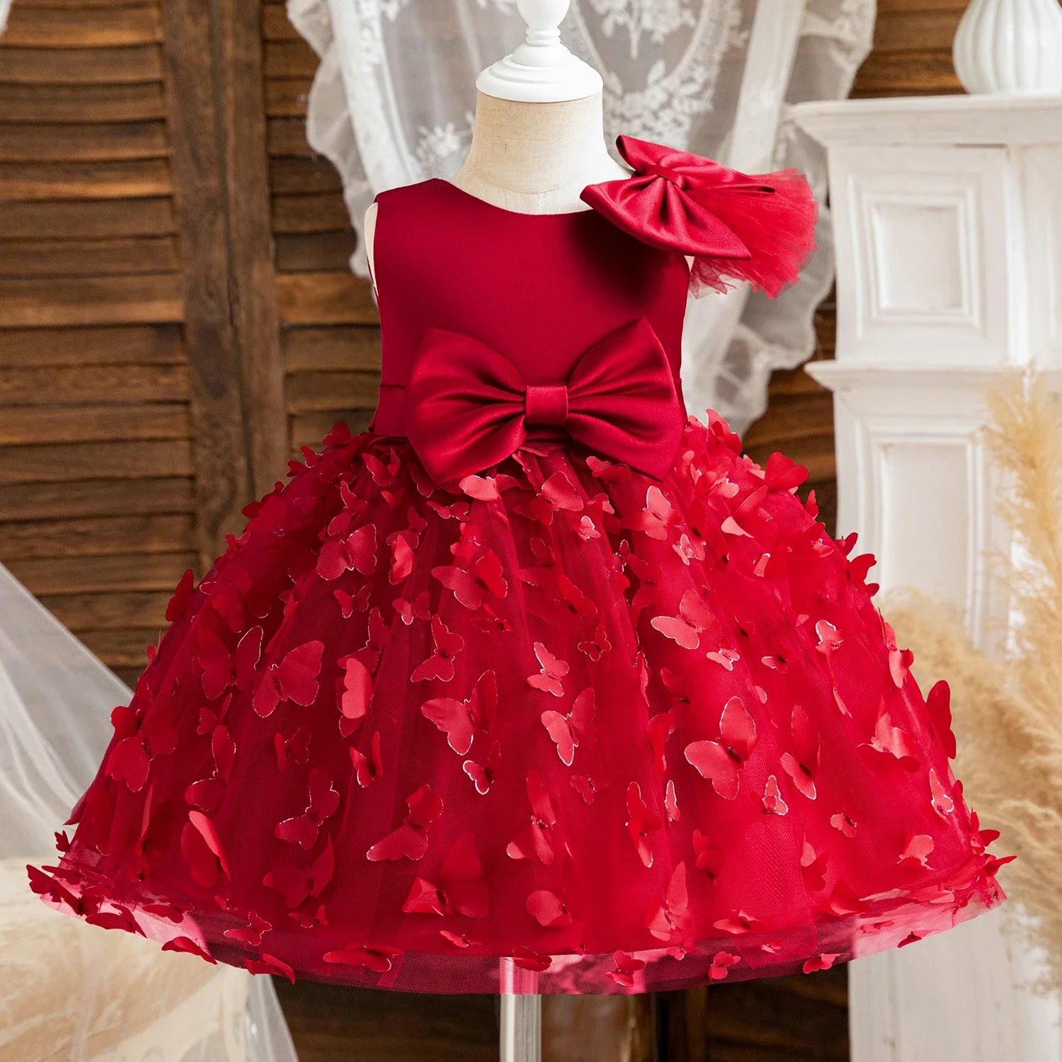 Baby Girls 1st Birthday Baptism Dress Princess Wedding Kids Party Dresses for Girl Lace Christening 3D Butterfly Mesh Gown
