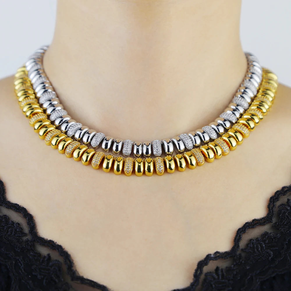 Iced Out Snake Chain Herringbone Necklace Women 10MM High Polished Plain CZ Choker European Female Fashion Jewelry