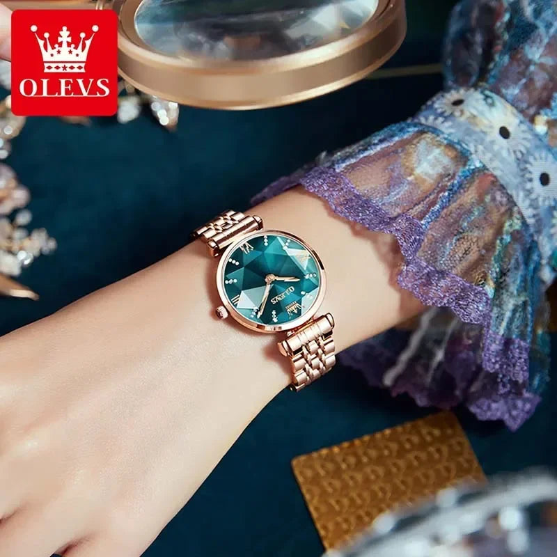 OLEVS 6642 Women Watches Luxury Stainless Steel Lozenge Women's Watch Fashion Diamond Set Gift Box Waterproof Wristwatches