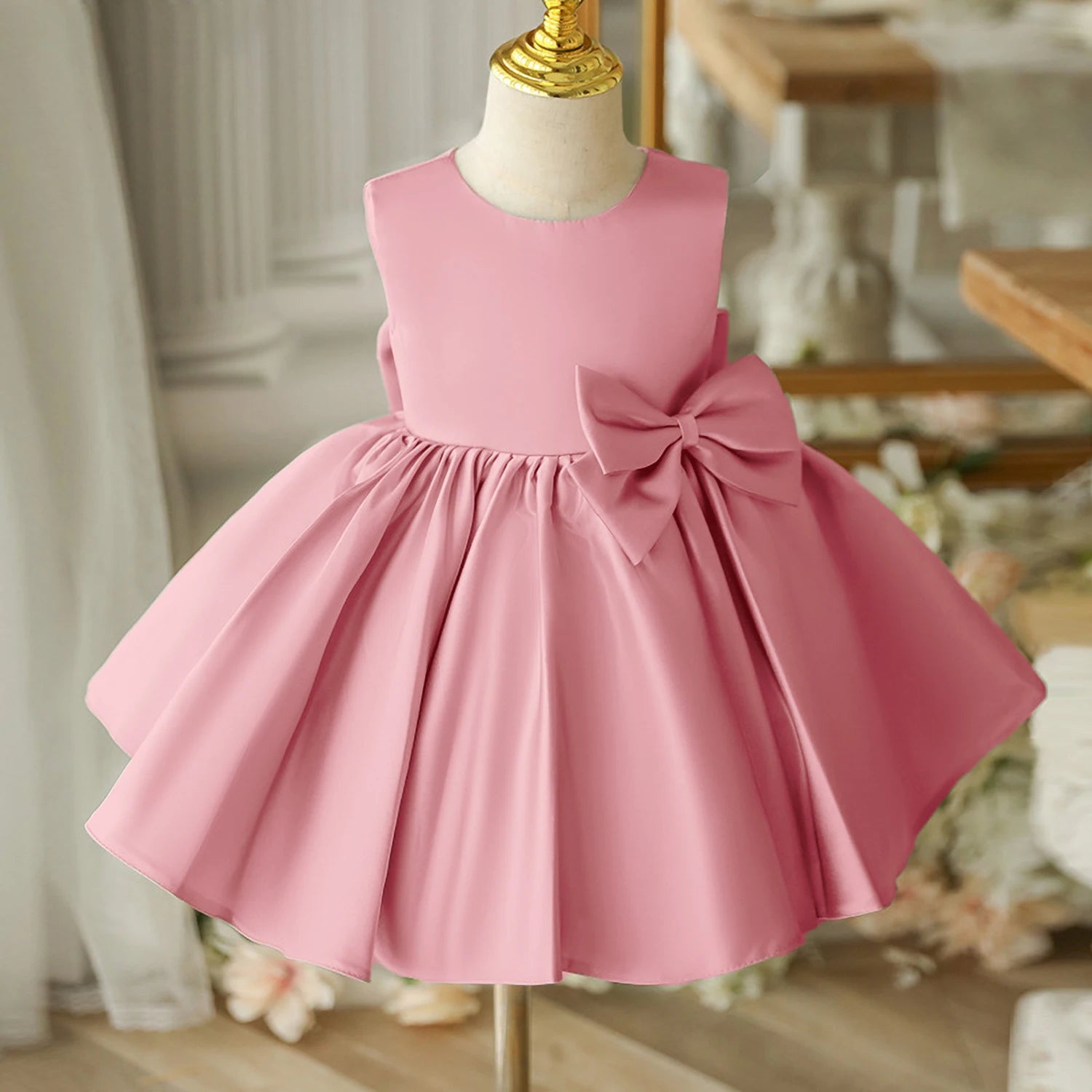 Flower Girl Dresses for Wedding Kids Backless Tulle Tutu  Princess Prom Party Clothes Baby 1st Birthday Baptism White Dress
