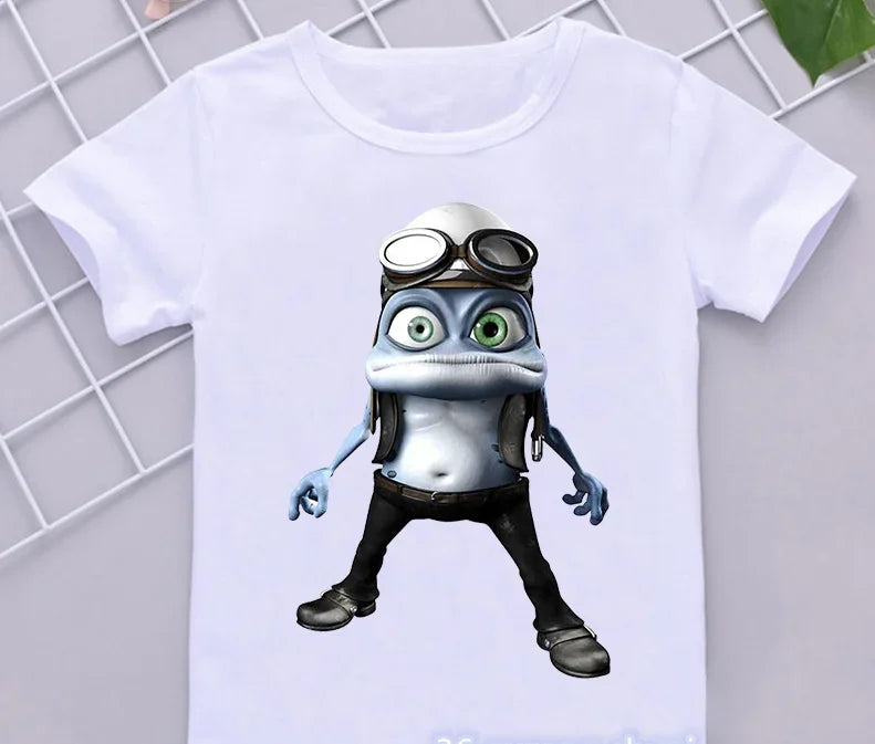 Funny Boys T-Shirts New Crazy Frog Anime Cartoon Print Children'S Tshirts Hip-Hop  Clothes White Short-Sleeved Shirt Tops