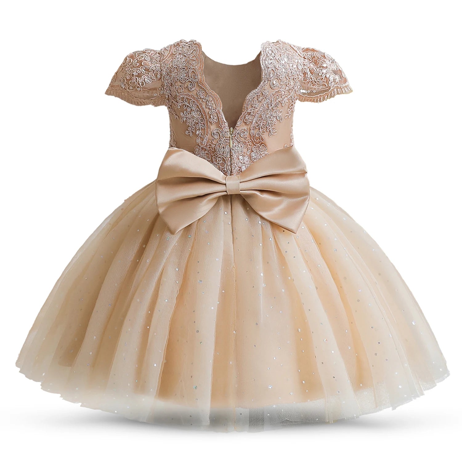 Toddler Girls 1st Birthday Party Dresses Cute Bow Kids Princess Lace Tulle Short Dress Flower Girls Dresses for Wedding 1-5 Year