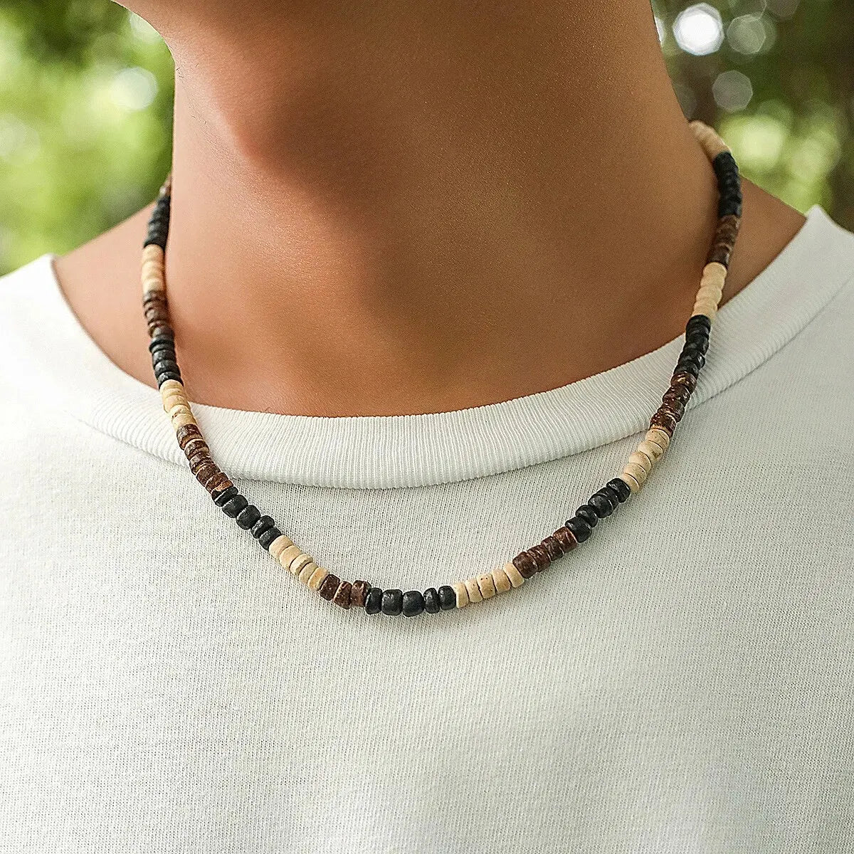 Fashion Men Summer Beach Wooden Bead Surfer Necklace Simple Geometric Tribal Ethnic Handmade Chain Steampunk Male Jewelry Gift