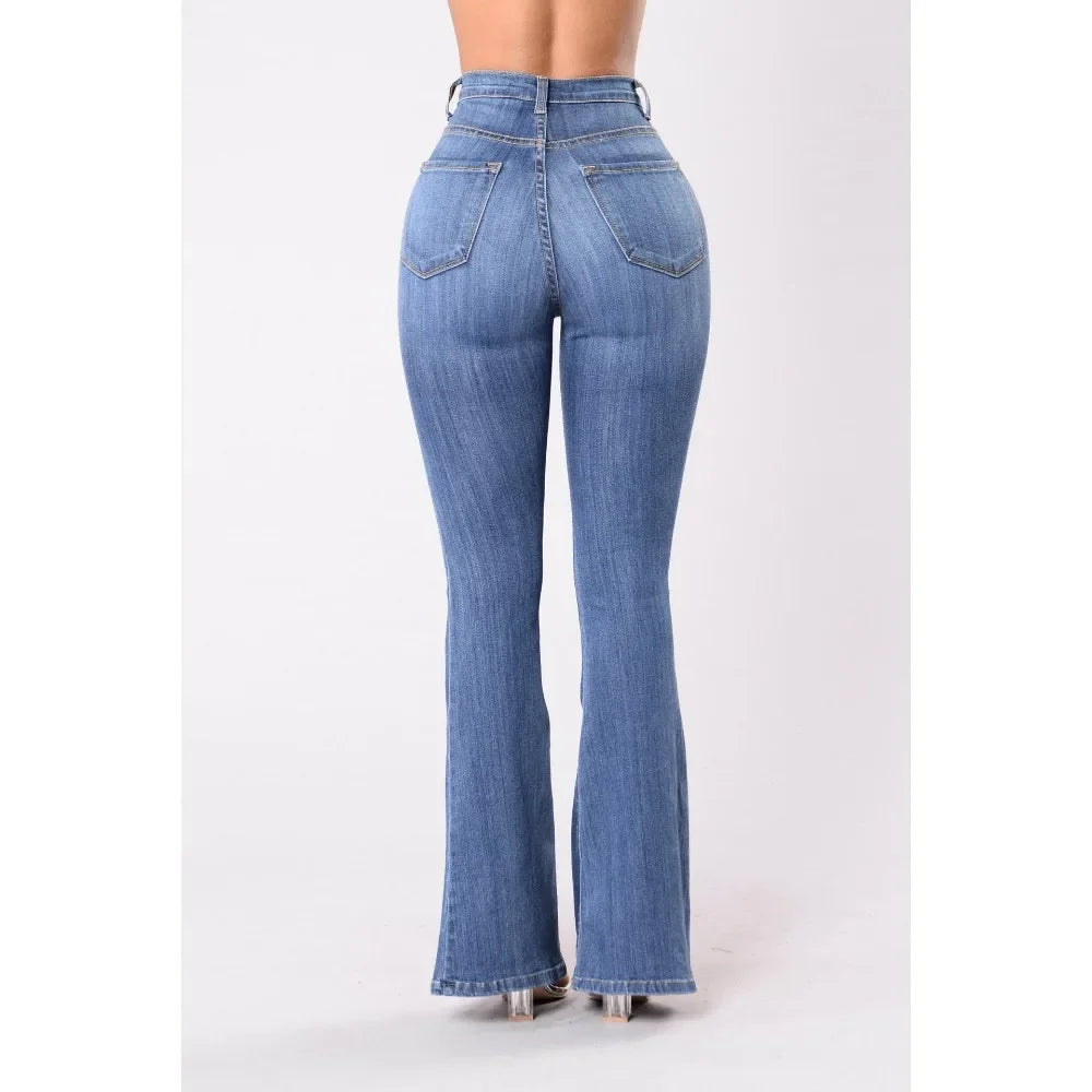 Ladies Denim Pants Woman Slim High Waist Hip Flared Pants Jeans Woman High Waist Pants Trousers Women Blue Jeans Calca Jeans