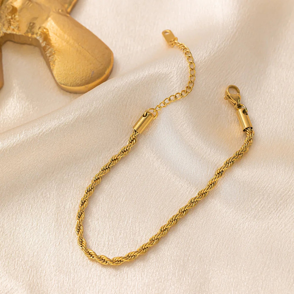 316L Stainless Steel Gold Color Chain Necklace Bracelets For Women Girl Fashion Non-fading Lady Jewelry Set Accessories