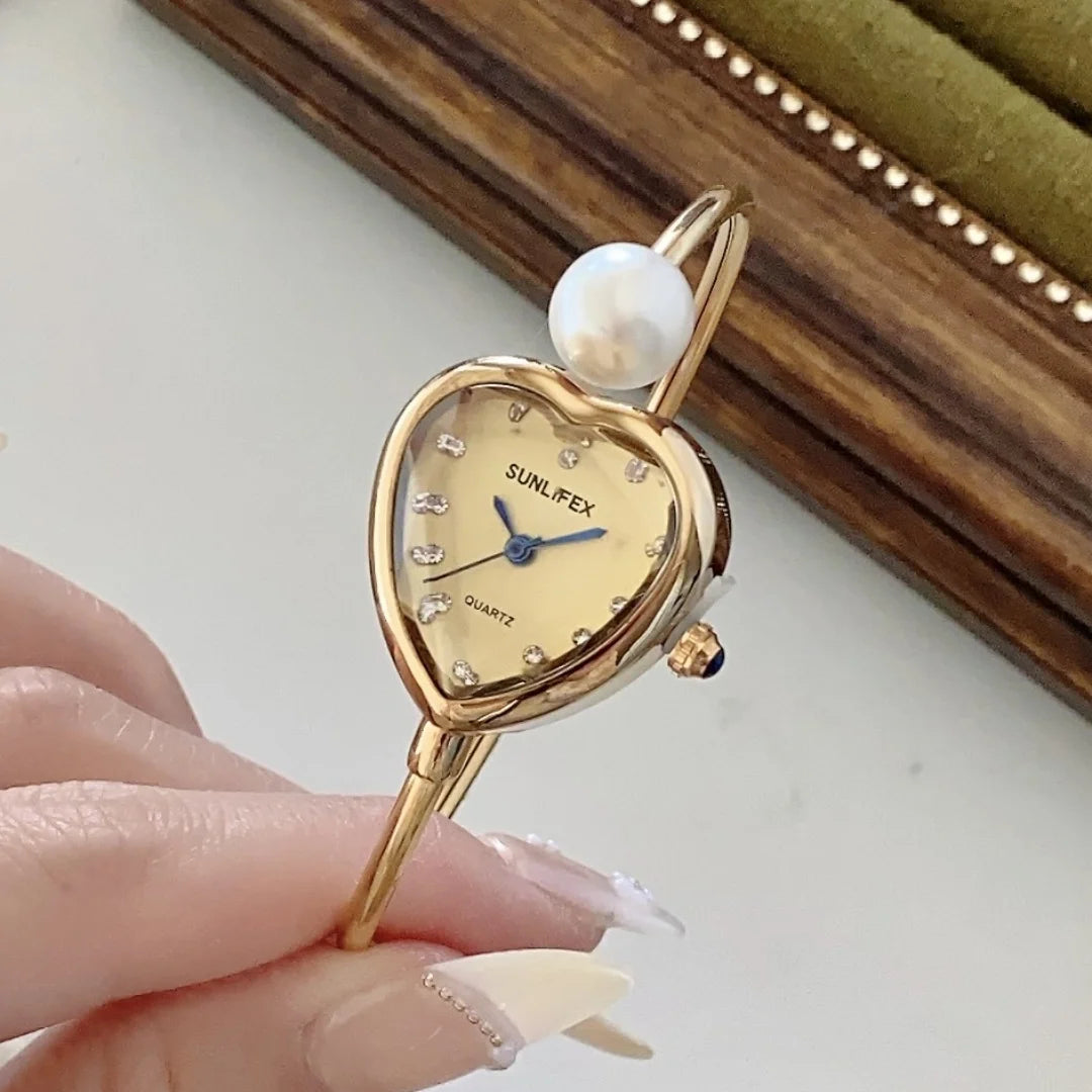 Sunlifex Women Pearl Bracelet Watches Heart DialLadies Quartz Wristwatch Fashion Femal Dropshipping Clock reloj para mujer