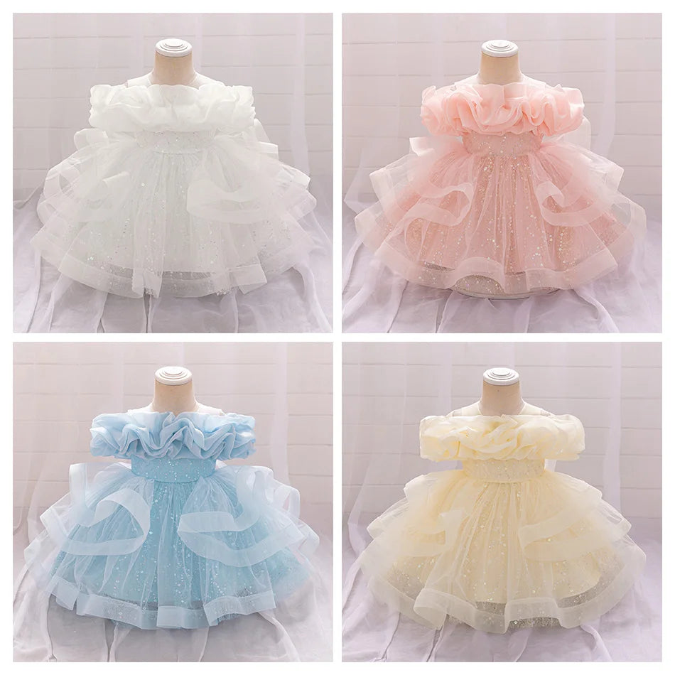 Baby Dress Girl Sequin Princess Gown Fashionable Children Clothing One Year Old Toddler Dress Wedding Clothes Piano Costume