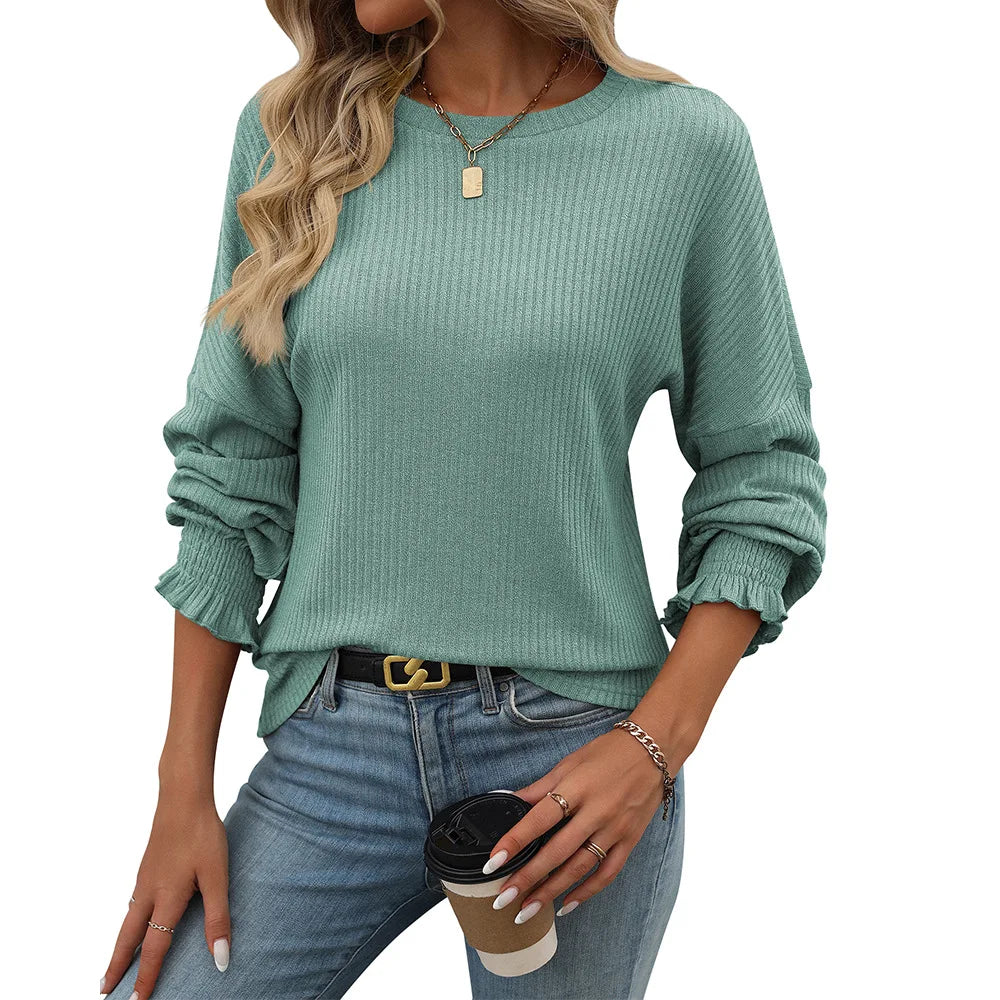 Women's Clothing 2025 Autumn and Winter New Loose Casual Pit Long-sleeved T-shirt Elegant Versatile Fashion Pullover