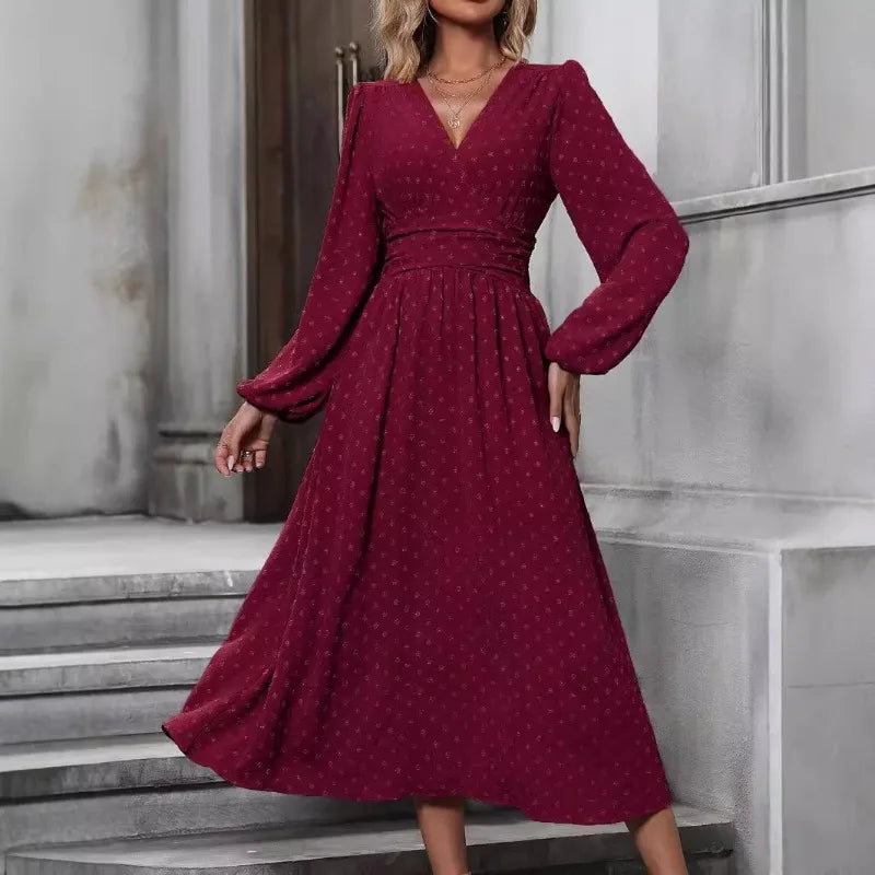 Dresses 2025 Woman Fall and Winter New Arrival: Off-Shoulder Lantern Sleeve Pleated Long Dress Tops Skirts Y2k Clothes