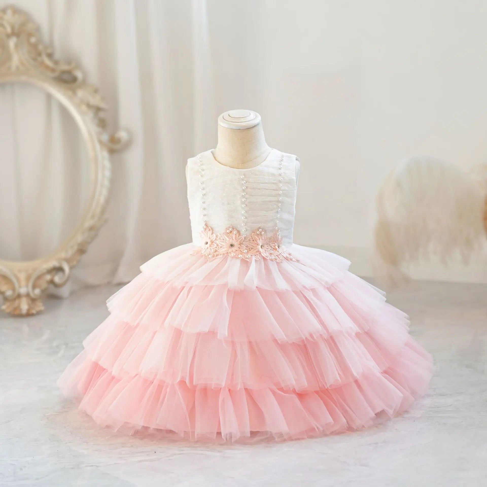 Children's Wedding Dress Puffy Tulle Princess Dress Baby Girl's First Birthday Banquet Dress