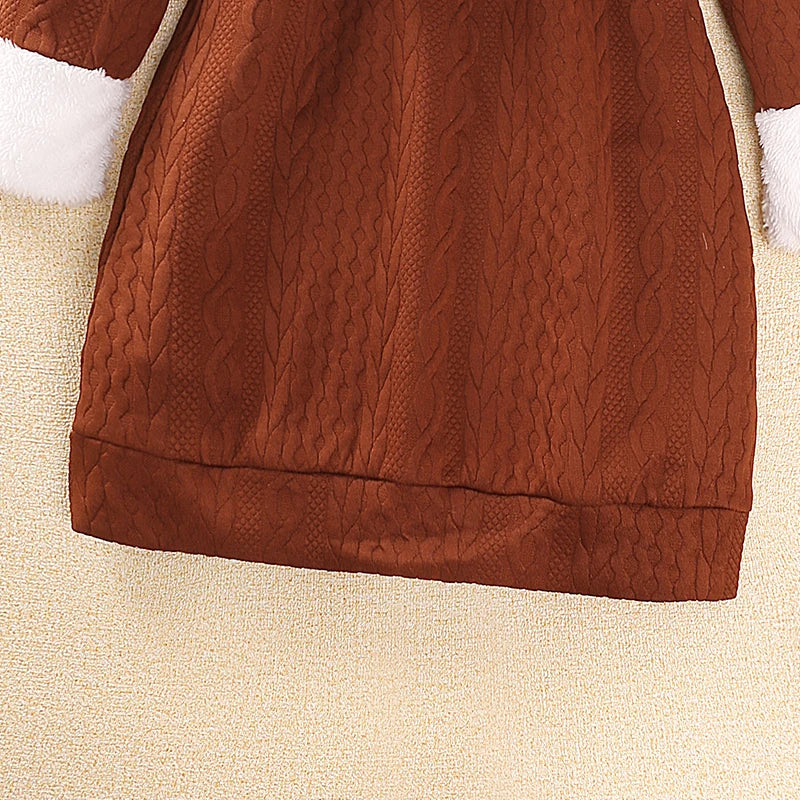 Autumn and winter dresses for girls aged 8-12, round neck, long sleeves and knee-length skirts, berets are sweet, lovely, warm a