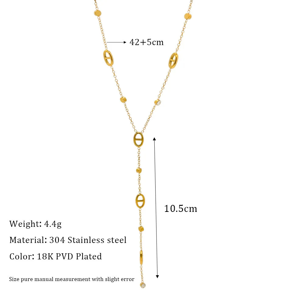 Keen on Necklace Y Chain Non Fading French Exquisite Women's Collarbone Chain Pig Nose Tassel Titanium Steel French Classic