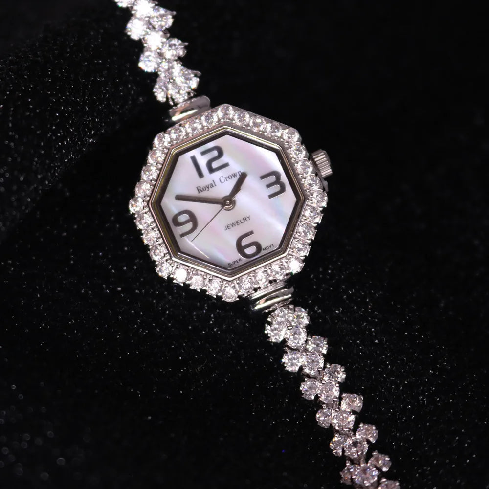 Royal Crown Women's Watch Japan Quartz Hours Fine Fashion Bracelet Jewelry Band Shell Luxury Rhinestones Girl Birthday Gift