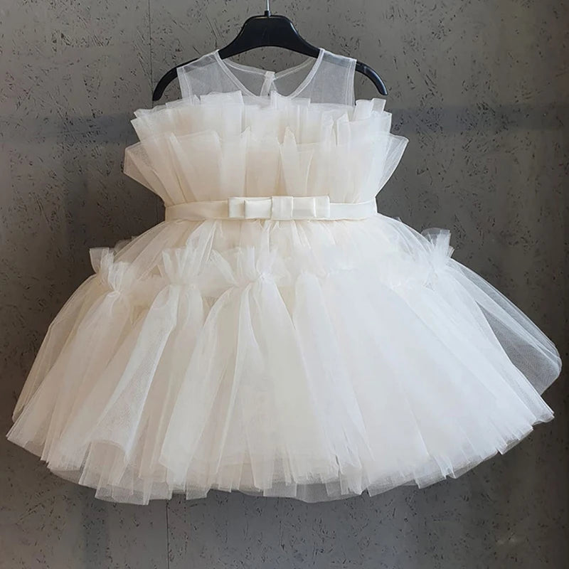 Flower Girl Princess Dress For Weddings Elegant Baby Girls Party Dresses 1st Birthday Children's Tutu Puffy Dress Prom Dress
