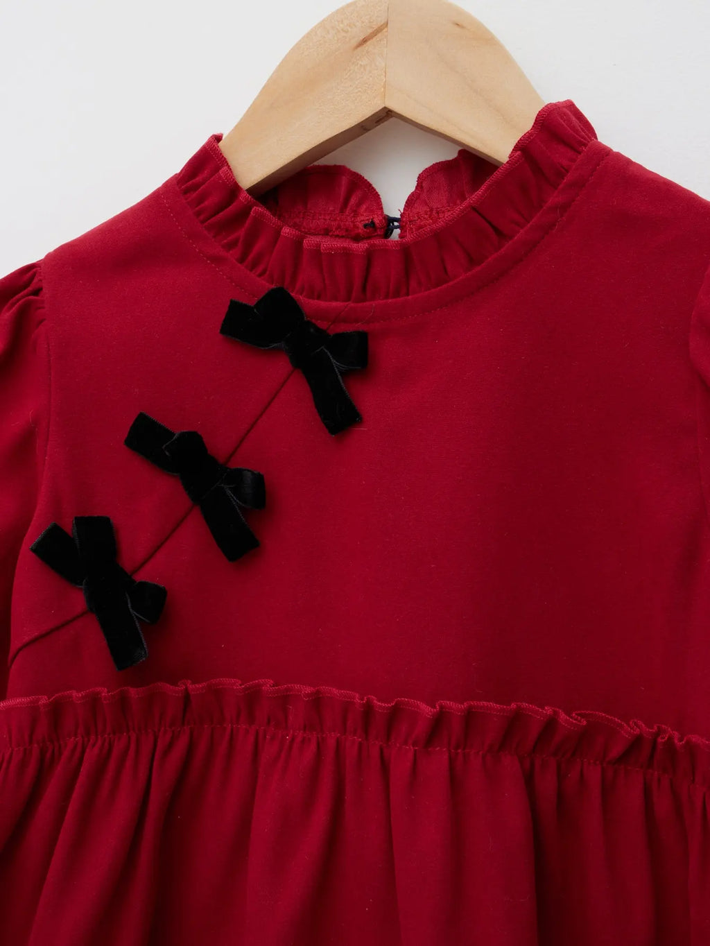Winter children girls new Chinese dress lotus lace collar fold waist oblique bow buttons red warm elegant festive dress