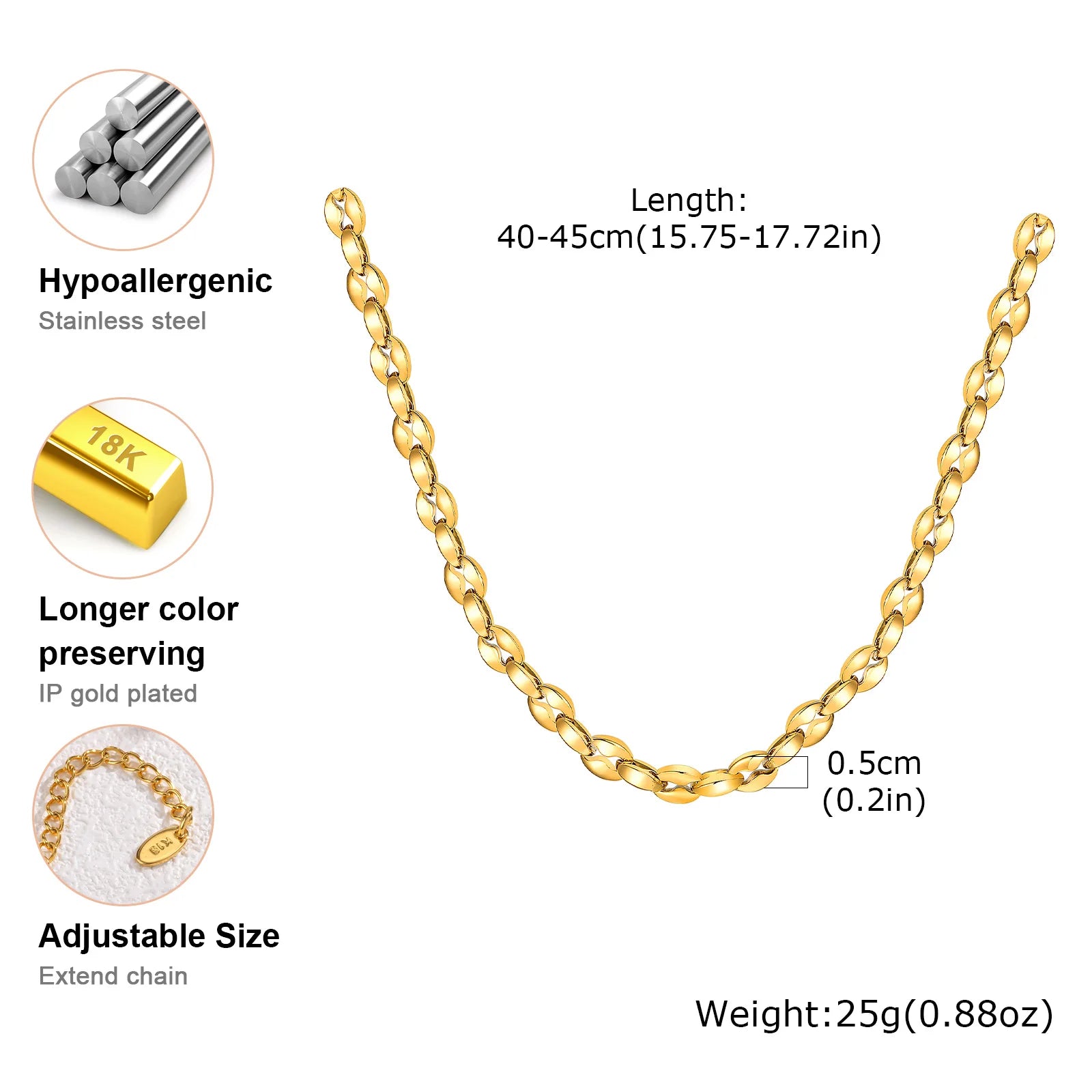 Trendy Handmade Chain Necklace for Women,Stainless Steel Gold Color 5MM Width Necklaces,Fashion Jewelry Gifts