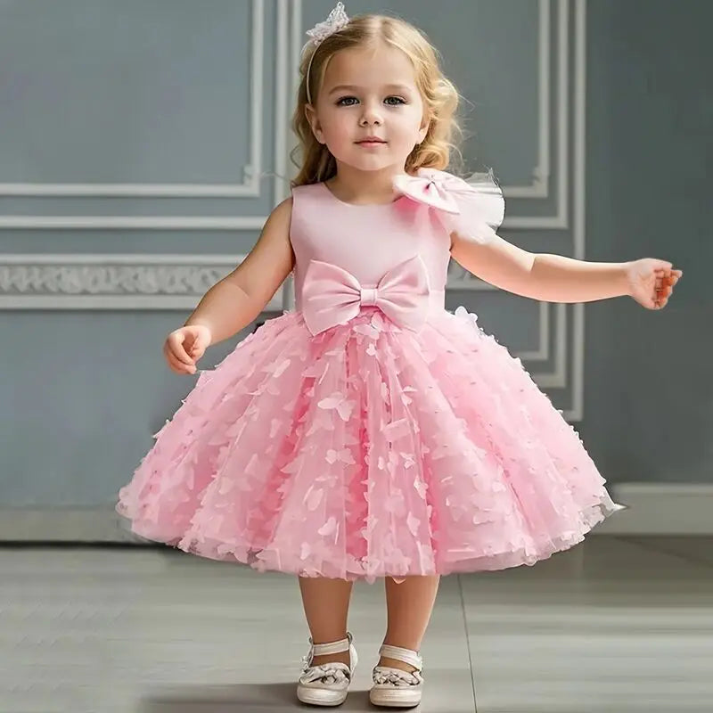Baby Girls 1st Birthday Baptism Dress Princess Wedding Kids Party Dresses for Girl Lace Christening 3D Butterfly Mesh Gown