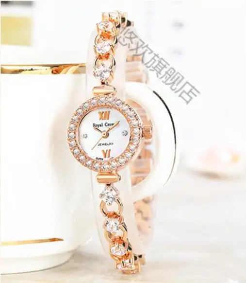 Royal Crown Women's Watch Japan Quartz Hours Fine Fashion Bracelet Jewelry Band Shell Luxury Rhinestones Girl Birthday Gift