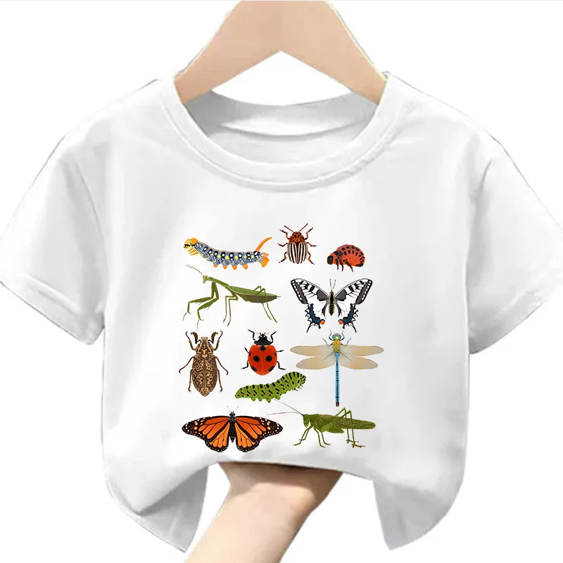 Short-sleeved T-shirt Insect Science Printing Summer New Casual Crew-neck Children's Wear Girls Clothes  Kids Clothes