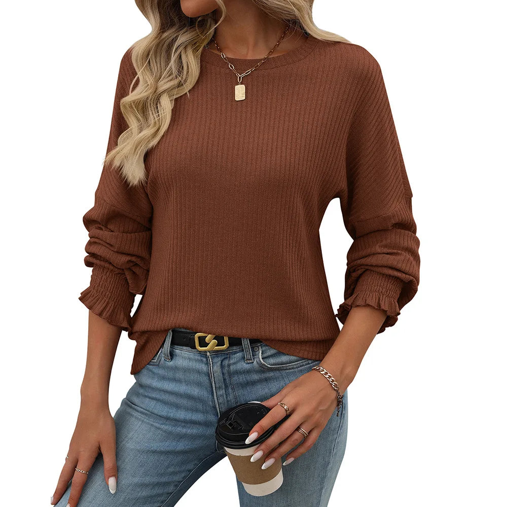 Women's Clothing 2025 Autumn and Winter New Loose Casual Pit Long-sleeved T-shirt Elegant Versatile Fashion Pullover