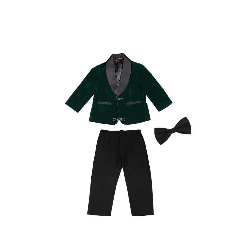 Kids 1 Year Birthday Dress Baby Boys Purple Velvet Blazer Jacket Pants Photograph Suit Children Wedding Performance Evening Wear