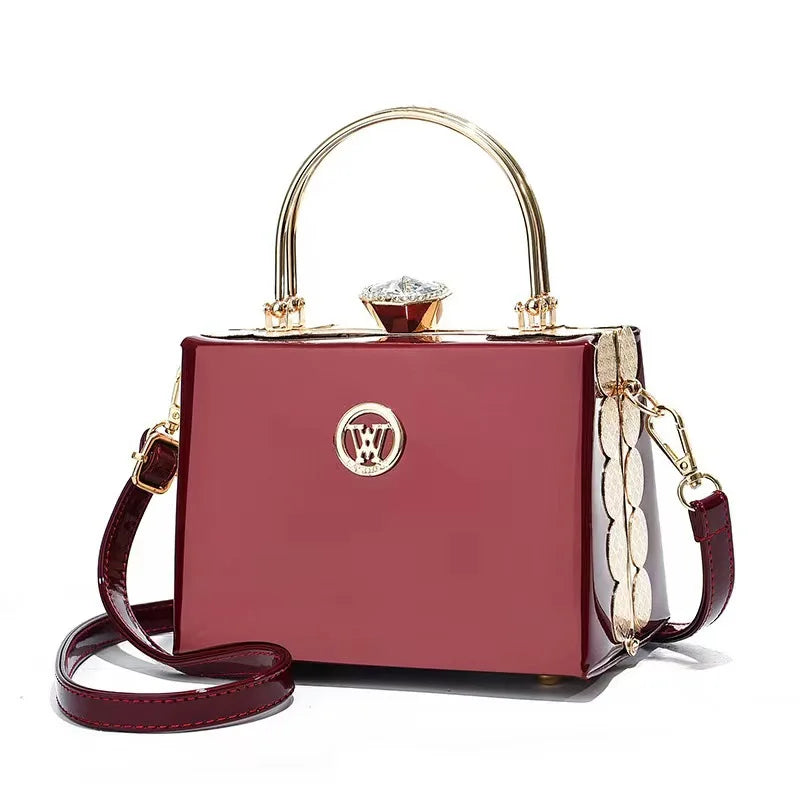 New Fashion Box Handbag High-end Bright Leather Women's Shoulder Bag Versatile Crossbody Bag Europe Diamond Ladies Handbags