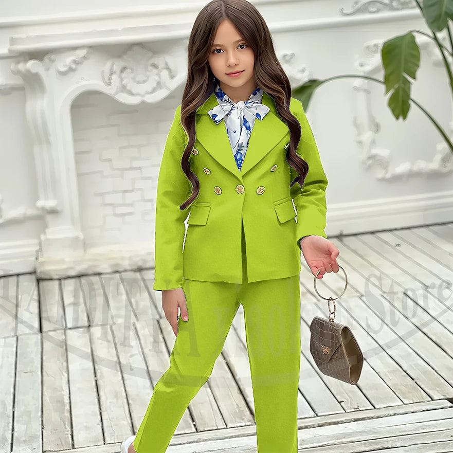 Girl Suits 2 Piece Elegant Daily Casual Fashion Kids Outfits Party Wedding Chic Double Breasted Notch Lapel Girl Clothes