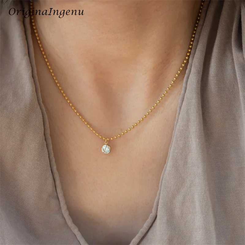 14K Gold Filled Ball Chain Zircon Pendant Necklace Minimalist Zircon Necklace Tarnish Resistant Jewelry for Women