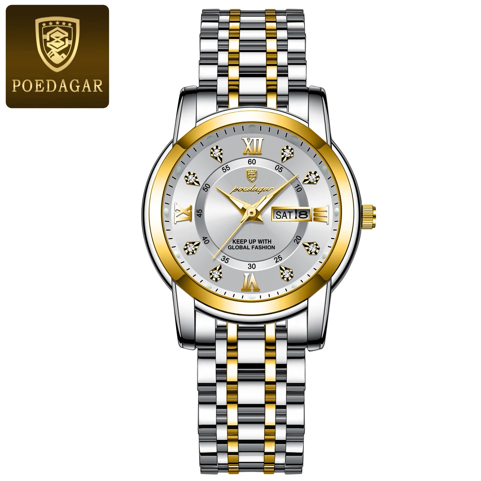 POEDAGAR Luxury Women Wristwatch Waterproof Luminous Date Week Women's Watches Stainless Steel Elegant Dress Quartz Ladies Watch