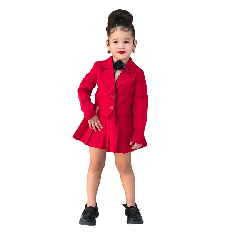 Children's Clothing Long Sleeve Jacket &  Miniskirt Suit For Girls Autumn 2Pcs Sets For Kids Clothes Girls From 2 to 8 Years Old