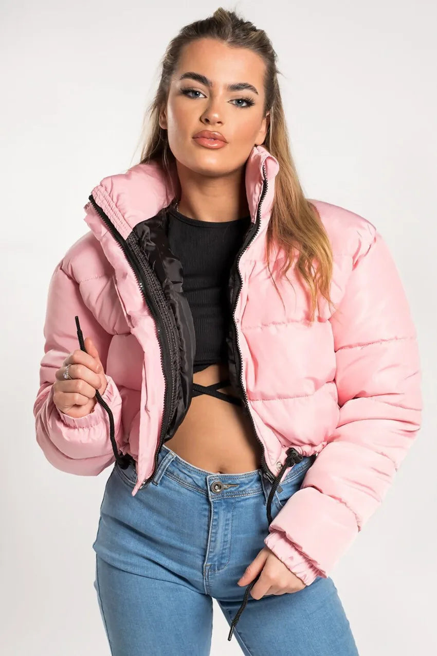 Solid Color Zipper Stand Collar Warm Cotton-Padded Clothes Winter Loose Light Weight Women Coat Fashion Popular Style