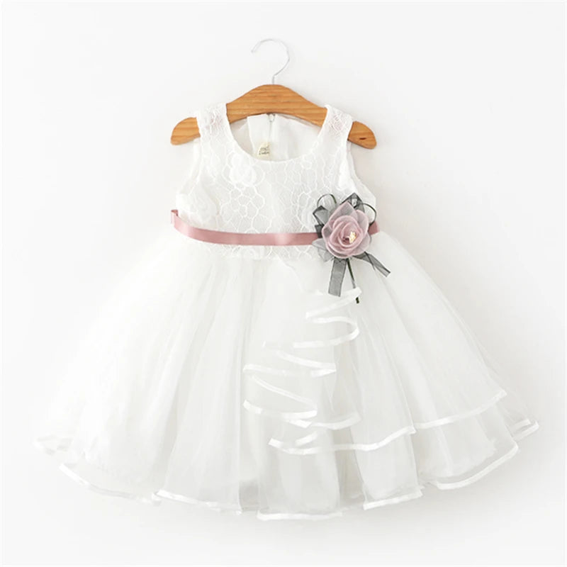 2025 New Baby Girl Dress for 2-6Y Kids Birthday Party Princess Dress White Wedding Ball Gowns Flower Tutu Elegant Girls Clothing