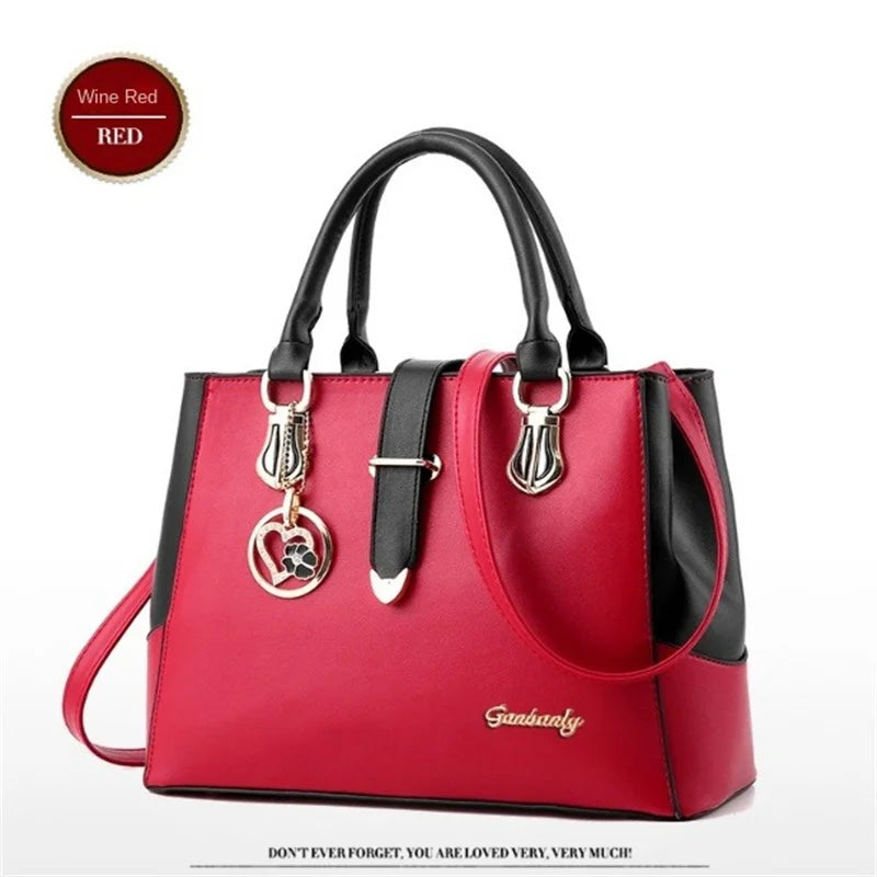 Faux Leather Shoulder Bag, Women's Fashion Letter Detail Handbag Double Handle Purse