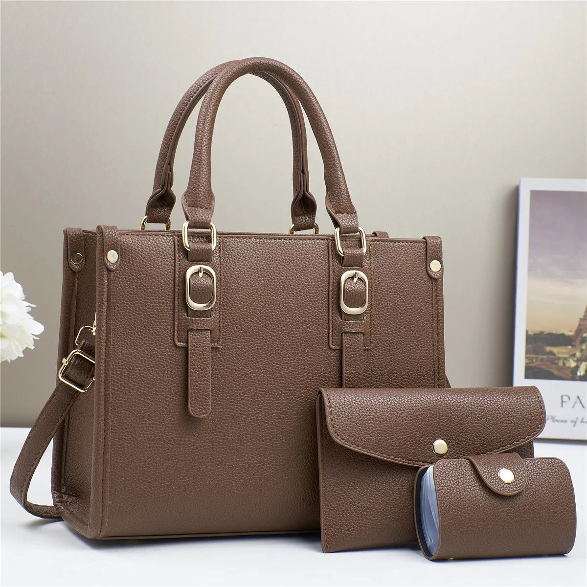 Brand 3 Piece Set Women's Bags 2024 New Large Capacity Tote Bag High Quality Leather Women Handbag Luxury Designer Shoulder Bag