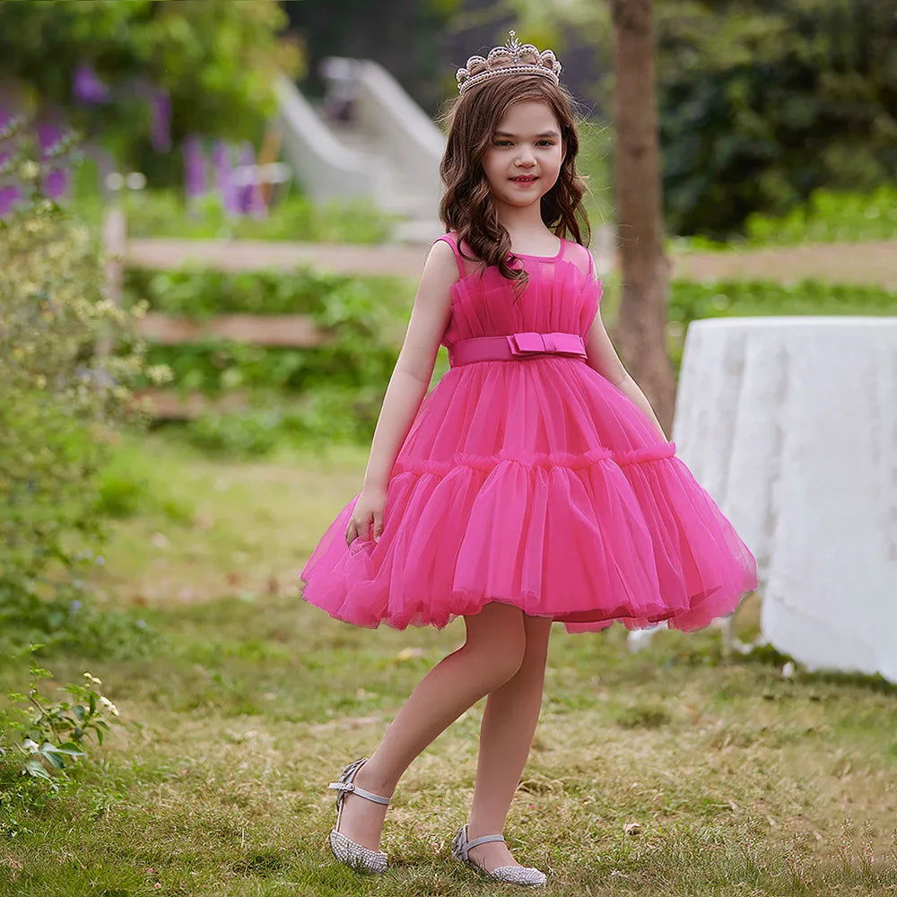 Kid's Party Formal Evening Dresses Elegant Party Dresses For Girls Dresses With Trailing Detachable Princess Dress